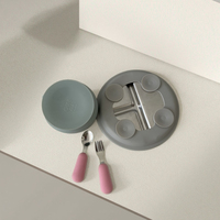 8 "en acier inoxydable Silicone bébé assiette bol cuillère fourchette ensemble confortable Silicone aspiration enfants à manger vaisselle pour enfants pour enfants
