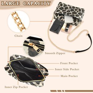 Bolso Bandolera de Cuero con Estampado de Leopardo Marrón Oscuro Vintage Personalizado con Cadena para Mujer, Mini Bolso de Hombro - Product Image 5