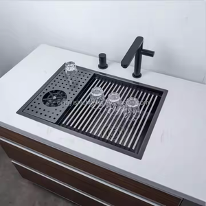 Lavello da cucina multifunzione Topmount Nano Black con sciacquabicchieri a scomparsa, lavabo da incasso in acciaio inossidabile - Product Image 4