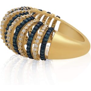 Ornaatis Multi Row <b>Cocktail</b> <b>Ring</b> 1.21 Cttw White Blue Diamond Yellow <b>Gold</b> Over Sterling Silver Women's Party Jewelry - Product Image 3