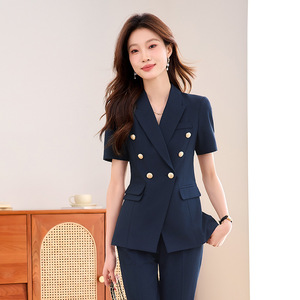 Women's Summer Suit <b>Set</b> Three Quarter Sleeve Formal Wear Breathable Worsted Fabric Notched Collar <b>Office</b> Uniform - Product Image 2