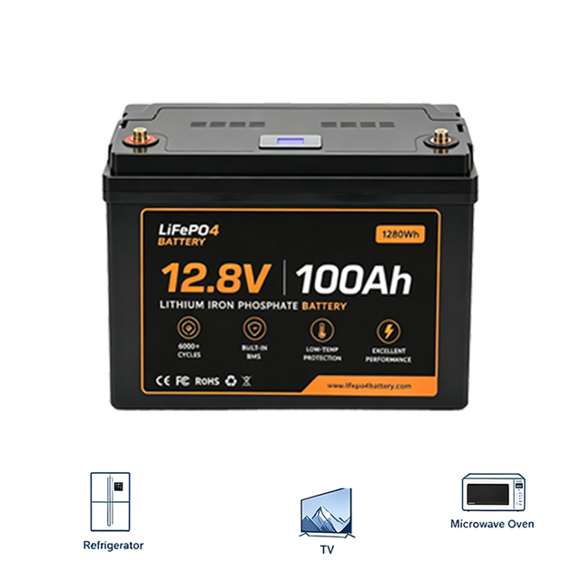 Bluetooth Smart BMS 12.8V 100Ah LiFePO4 Battery 6000 Deep Cycles Wide Temp Grade A 1280Wh Solar RV