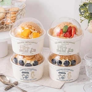 Envase Desechable Personalizado para Llevar, Contenedor para Yogurt y Pastel, Vaso de Papel Pequeño para Helado con Tapa de Domo - Product Image 1