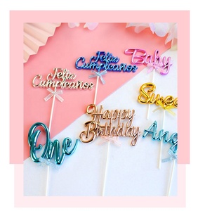 New Design 3D <strong>Gold</strong> Pink Blue <strong>Sweet</strong> One Baby Cake Topper <strong>Spanish</strong> Happy Birthday Plastic Cake Topper for Baby Cake Decoration - Product Image 2