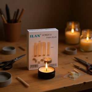 Mèche de bougie en bois ILAN 60 mm x 6 mm avec base en métal pour la fabrication de bougies DIY - Product Image 3