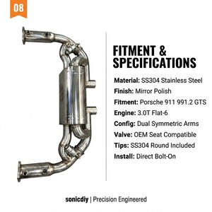 Échappement Cat-Back SS304 pour 991.2 GTS 3.0T 2017-2019, ajustement direct, son profond, course - Product Image 2