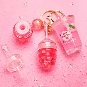 Custom Cruelty Free Hot Cute Pink Purple Kids Strawberry Flavored Lip Plumper Oil Gloss Keychain Set