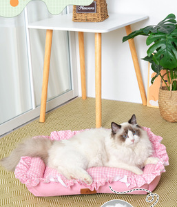 Cama para perros pequeños, diseño a cuadros, moderna y fresca, cama para gatos con diseño de orejas de madera, cama cuadrada, cama fresca de verano, cama para gatos y perros - Product Image 2