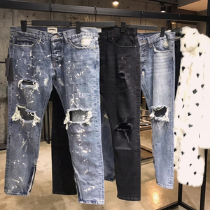 Jeans droits déchirés délavés pour hommes, style décontracté, en coton élasthanne, à prix super bas, lot de stock FOB 4,50-6,50 $ - Product Image 3