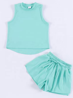 Ensemble de vêtements d'été pour filles DH ODM tendance vert menthe, ensemble haut court à col rond et short très extensible, vente en gros pour boutiques