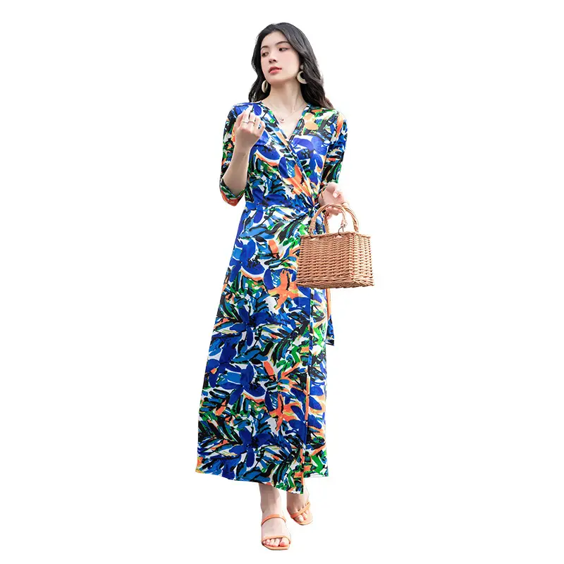 Floral New Fashion Lady Strand kleid Urlaub Casual Beach Wear Wrap Cover Up Kleid Frühling Sommer Robe Sexy Pour Plage