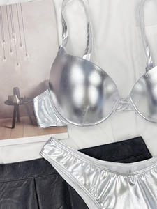 Conjunto de Bikini de Tela Plateada Brillante, Talla Americana y Europea, con Relleno y Push-Up, Traje de Baño - Product Image 4