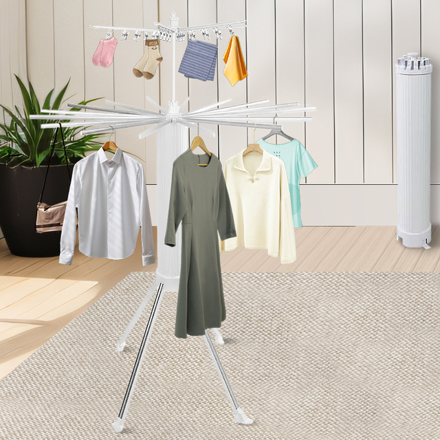 DAYOOH Installation-Free Garment Hat Hanging Rack Stand Foldable Detachable Wooden Tripod Clothes Drying Rack