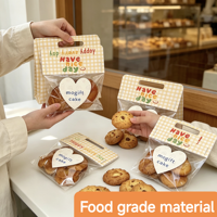 Sac d'emballage transparent personnalisé fait main pour pâtisseries, pains, biscuits, friandises, desserts de boulangerie, avec poignée et carte en papier