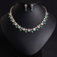 Set Perhiasan Kalung Anting Berlapis Emas Grosir dengan Zircon AAA untuk Wanita, Hadiah Pernikahan, Pertunangan, dan Pesta