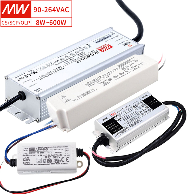 MEAN WELL 8W~600W Ac Dc 5V 12V 15V 20V 24V 30V 36V 42V 48V 54V 22~54V Dali Dimmable Outdoor Constant Voltage LED Driver