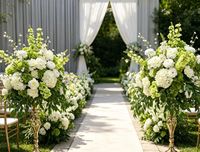 Arrangements de fleurs artificielles en soie pour centres de table de mariage et de Noël, fleurs blanches et vertes, faites à la main, aspect naturel, toucher réaliste