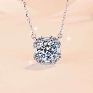 Luxe sieraden 925 <span class=keywords><strong>sterling</strong></span> zilver 1&2&3&5CT D kleur VVS1 Moissanite ronde en baguette geslepen hanger ketting voor dames - Product Image 4