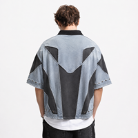 Polo streetwear personnalisé pour homme en coton épais, lavage vieilli, col noir, design patchwork original, marque privée OEM