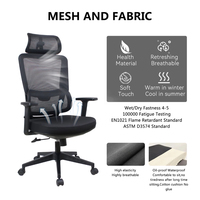 Chaise de bureau ergonomique exécutive moderne et confortable en maille avec appui-tête intégré, dossier haut réglable en hauteur, pivotante et inclinable, noire