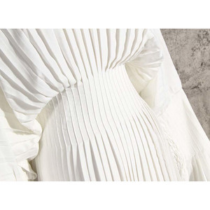 Vestido Camisero Plisado de Manga Larga Sakiya - Blanco - Product Image 6