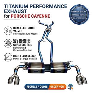 ท่อไอเสีย Vortex Titanium Blue High Flow สำหรับ Porsche Cayenne พร้อมชุดประกอบปลายท่อโครเมียมแบบ Pie-Cut Side Drums Mod - Product Image 1