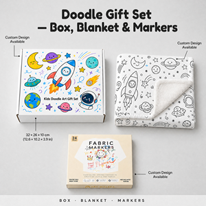 Custom Kids DIY Creative Art Gift Set, 24 Fabric Markers with Sherpa Blanket Storage Bag, Arts & Crafts Kit for Children