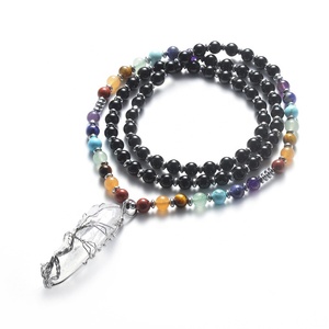 Ónix negro y 7 Chakra cuentas de <span class=keywords><strong>cristal</strong></span> en bruto prisma Hexagonal Árbol de la vida colgantes Chakra inicial collar de la joyería - Product Image 1