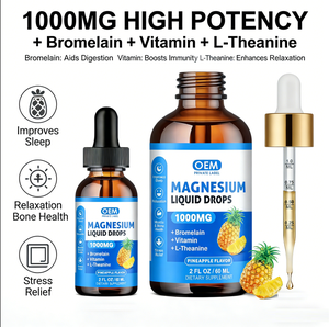 Gouttes liquides de magnésium saveur ananas avec bromélaïne, vitamines et L-théanine favorisant le sommeil, la relaxation, la santé des muscles et des os - Product Image 5