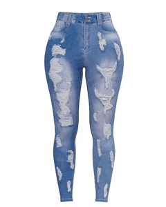 Jeans da <span class=keywords><strong>Donna</strong></span> EDGE DENIM Blu Bianco Elasticizzati Medi, Strappati, Morbidi, a Vita Alta, Skinny - Product Image 4