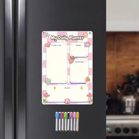 Tableau d'agenda magnétique effaçable à sec en acrylique rose style mignon avec marqueurs de couleur gravés au laser et imprimés UV pour la maison et le bureau