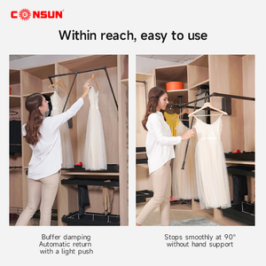 Consun nâng móc treo treo đường sắt phòng ngủ phần cứng tủ quần áo quần áo nâng kéo xuống mềm đóng quần áo đường sắt quần áo giá - Product Image 6