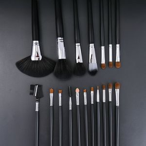 18pcs Synthetic Pony Hair Makeup Brush Set Wood Handle Copper Ferrule Flat Fan Face Eye Powder Eyeshadow Cosmetic Brushes Black - Product Image 5