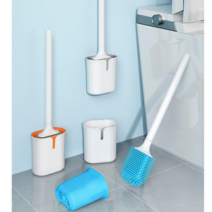 Toilet Brush Set Wall Mounted Flexible <b>Silicone</b> Round Brush Easy To Clean Bathroom Cleaning <b>Tool</b> Gray Version - Product Image 1