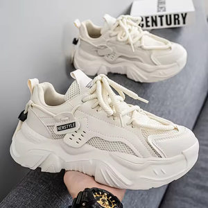 Chaussures pour hommes 2025 Nouvelle tendance de la mode Chaussures de sport épaisses pour hommes en maille respirante Chaussures décontractées pour la marche et la course Chaussures blanches - Product Image 2