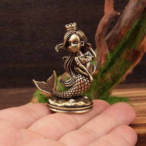 Figurine de sirène en laiton, 2 pièces, décoration de maison, ornement cadeau - Product Image 2