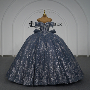 Xybb06-Pz Dusty Blue Quinceanera Ball Gown <b>Silver</b> Embroidery Corset Glitter Chiffon Natural Vintage Formal Evening Party - Product Image 3