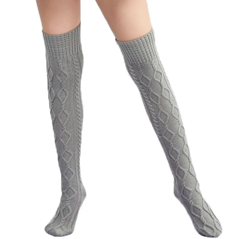 Calcetines de invierno por encima de la rodilla para mujer, calcetín Extra largo y grueso, calentadores de piernas