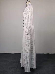 ชุดเดรสยาวพิมพ์ลายแอฟริกันแบบคอวีติดกระดุม ระบายอากาศได้ดี สวมใส่สบาย แขนยาว ติดกระดุมผูกเอว ทรงเอไลน์ ชุดราตรีสำหรับงานปาร์ตี้ - Product Image 5