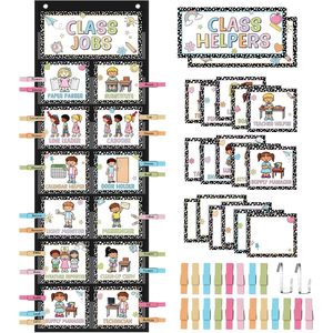 แผนภูมิงานประจำห้องเรียนแบบพกพา 9.734 x 5.634 ซม. การ์ดช่วยเหลือในห้องเรียนหลากสีพร้อมคลิปหนีบสำหรับกระดานประกาศของครู - Product Image 1