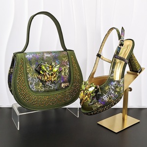 Elegant Ladies' Purple Shoe &amp; Handbag Set with <strong>Sparkling</strong> Rhinestones Artistic Print <strong>Heels</strong> with Purse Perfect Shoes Bag Set - Product Image 3