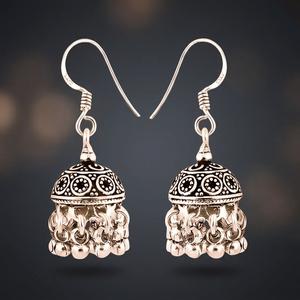 Boucles d'oreilles pendantes Jhumka en argent sterling 925 de style vintage pour femmes, motif floral, design complexe, à porter au quotidien, cadeau - Product Image 3
