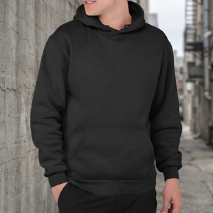 Men's <b>Black</b> Hooded <b>Sweatshirt</b> Regular Fit Casual Autumn Wear 100% Cotton Fleece Knitted Front Pocket Design - Product Image 2