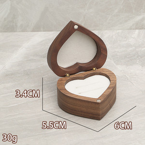 Caja de Anillos de Boda de Madera de Nogal, Caja de Regalo para Guardar Anillos, Caja de Madera en Forma de Corazón para Joyería y Pendientes - Product Image 3