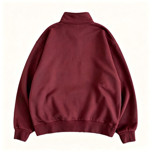 Felpa Oversize con Mezza Zip Stile <span class=keywords><strong>Rock</strong></span>, Stampa Grafica Vintage <span class=keywords><strong>Rock</strong></span>, Cotone Bordeaux Lavato, Marca Kornit DTG - Product Image 3