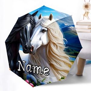 1 Parapluie Pliant Personnalisé Noir et Blanc avec Nom de Cheval, Sans Minimum de Commande, Cadeau Équestre Personnalisé, Impression UV, Regenschirm Mit Foto - Product Image 3