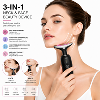 Appareil de beauté portable 4-en-1 rechargeable à microcourant et vibrations pour le visage et le cou, avec thérapie thermique pour le visage, masseur oculaire et rouleau liftant
