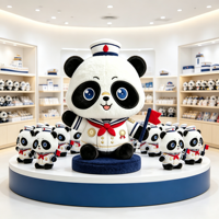 Peluche Panda Marin Blanc et Noir, Adorable Ours en Peluche en Uniforme avec Petit Drapeau, Cadeau Surprise Quotidien pour Amis