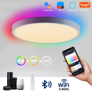 Lampu plafon LED tahan air, kamar mandi dapur lampu LED musik Speaker Bluetooth fcul 1598 bersertifikat 18W Diameter perak