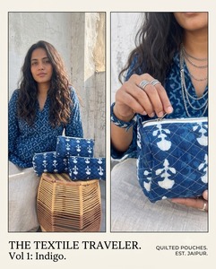 Handmade Fashion Blue <b>Quilted</b> Cotton Large Cosmetic <b>Bag</b> Geometric Print <b>Makeup</b> Pouch Zipper for Case Travel Organizer - Product Image 3